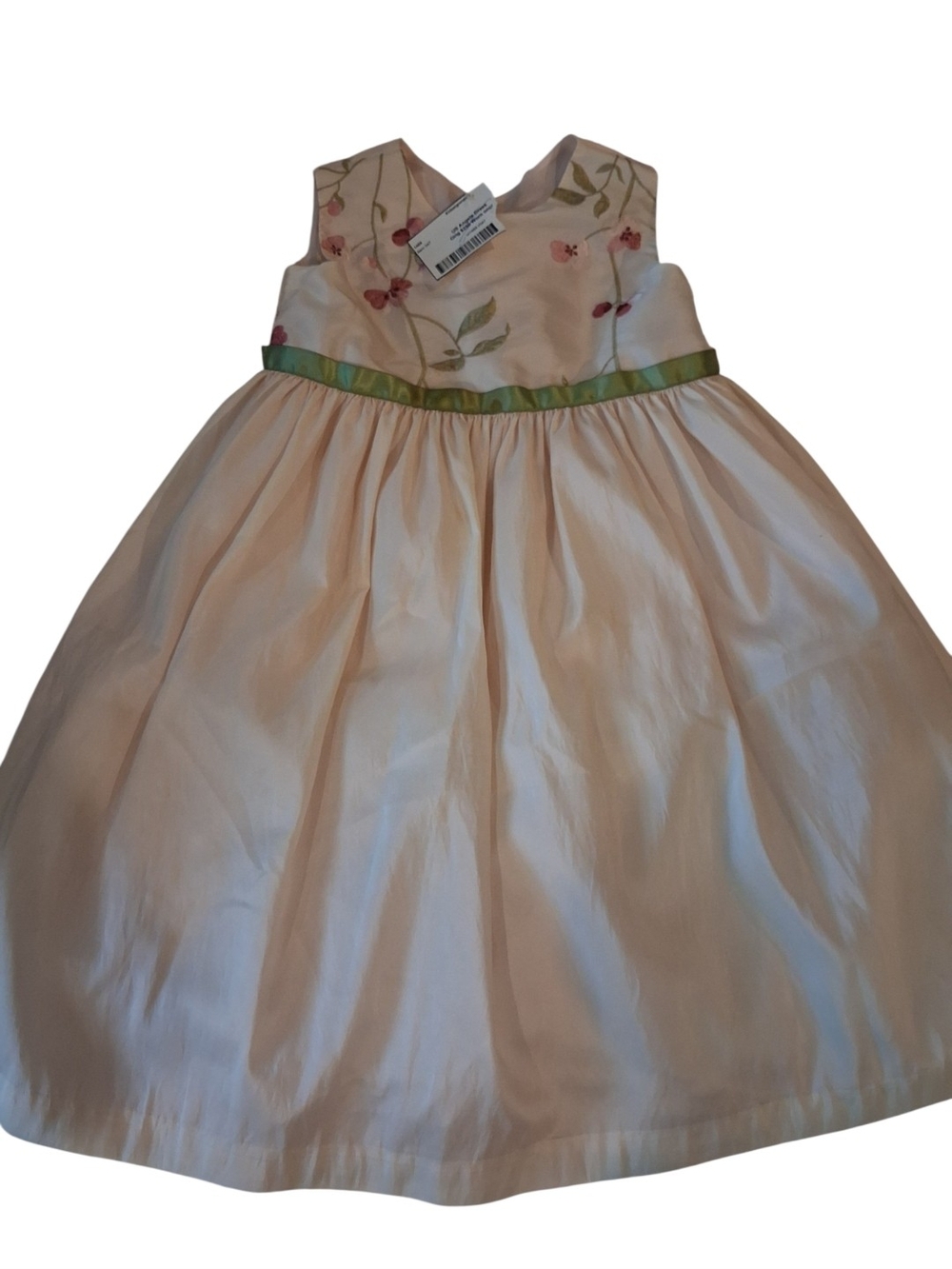 Us Angels Pink Floral Party Dress with Green Sash